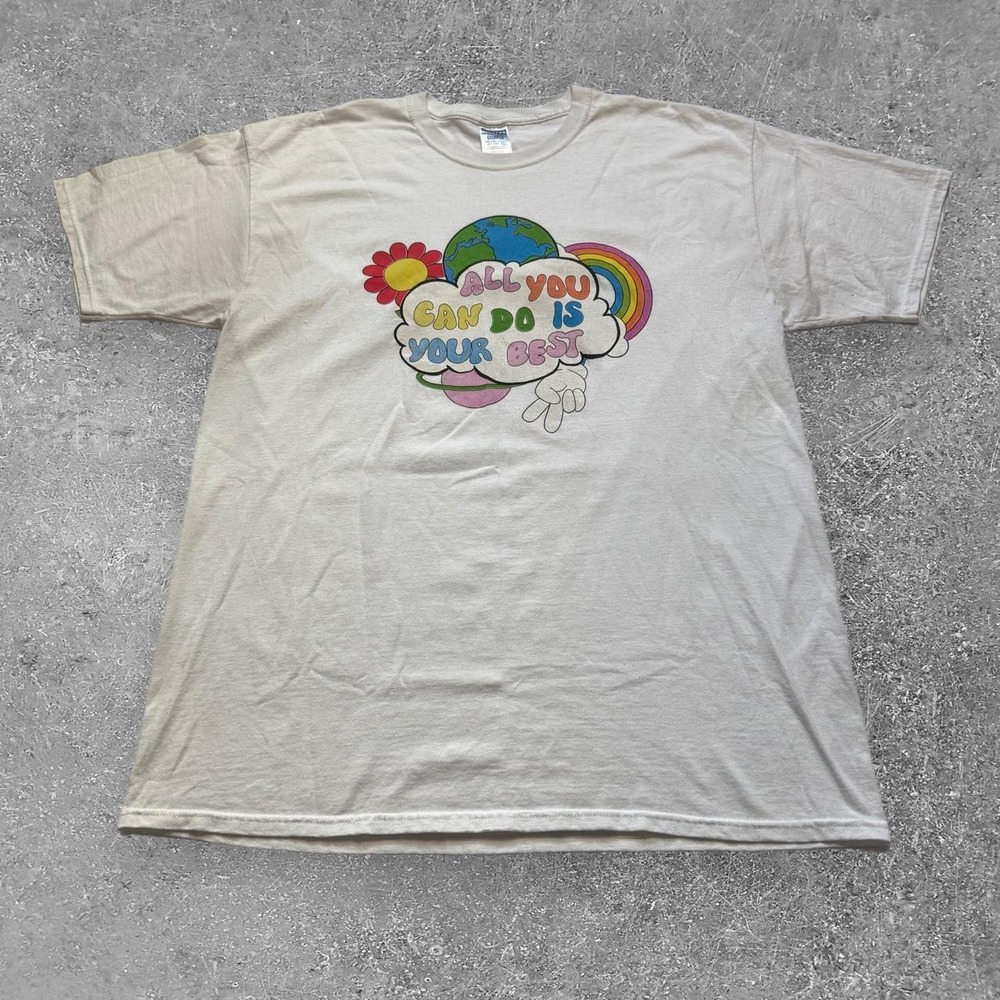 Jerzees Mens XLT All You Can Do Is Your Best Graphic Tee Cream Rainbow Retro